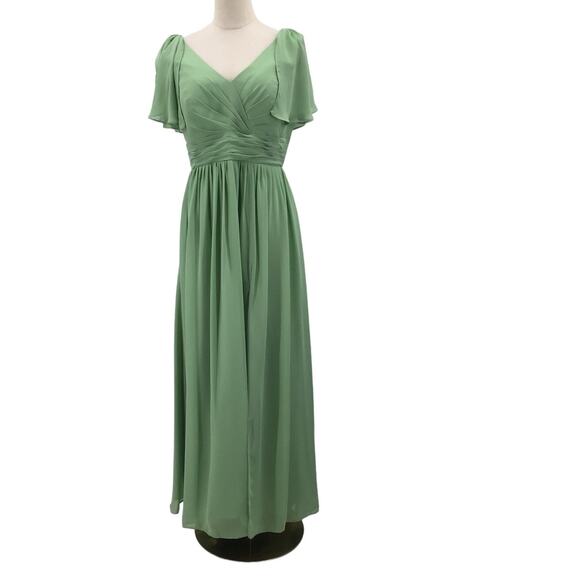 BRIDESMAID SZ 12 L Green Vneck draped sleeve lace up maxi formal dress NEW B49 - Picture 1 of 9